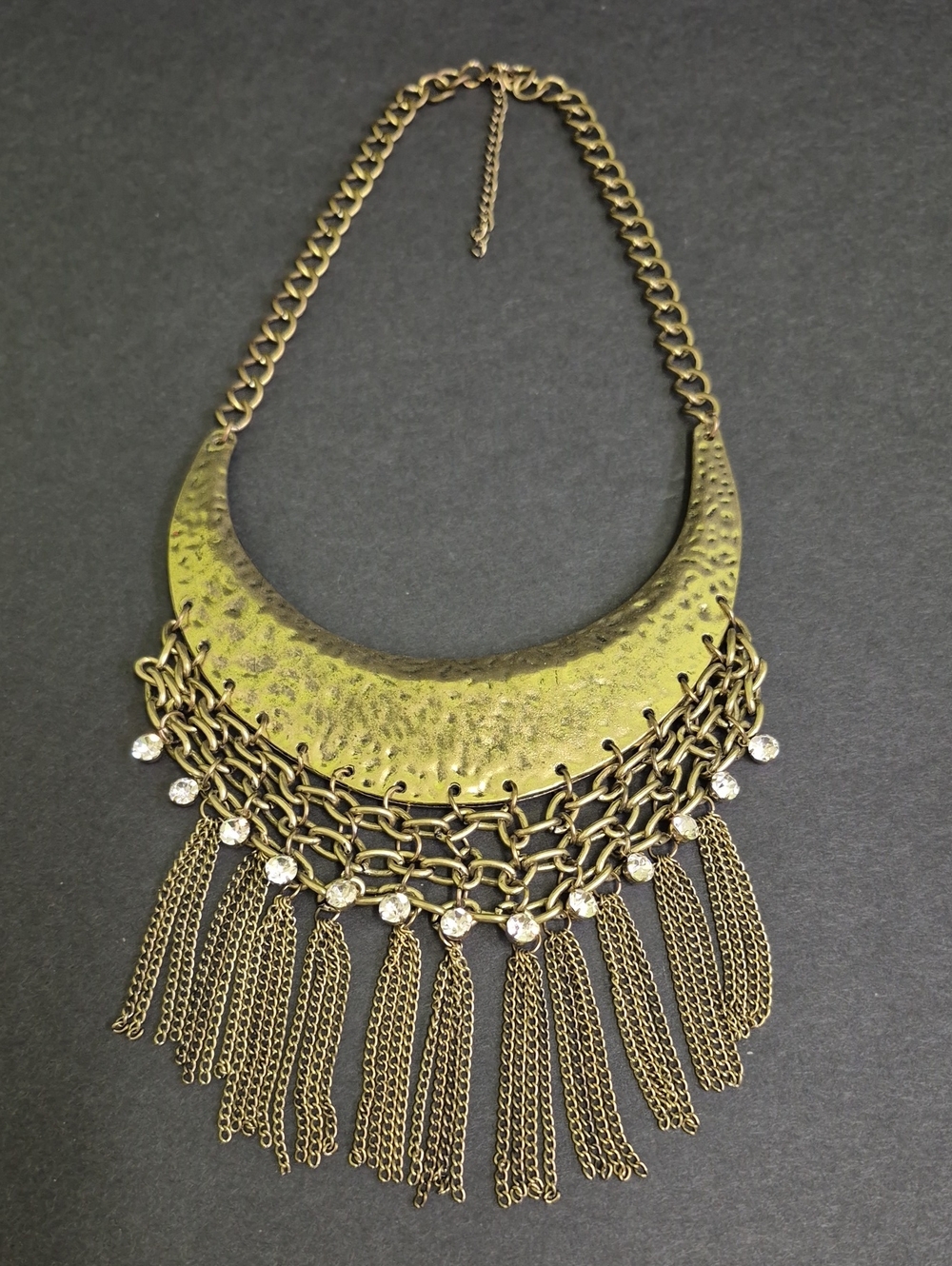 Gold Tone Statement Textured Metal Fringe Chain Bib 17" In. Necklace - Unbranded